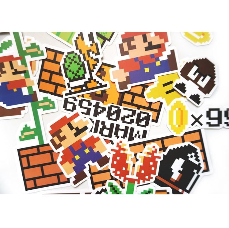 Nintendo Super Mario bros STICKERS 29PCS - no repeat, sun/water proof