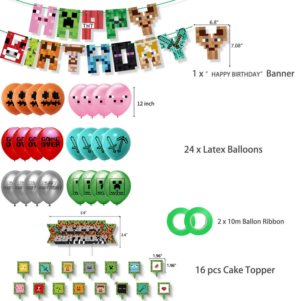 Minecraft Party Supplies for Kids’ Birthday Party Decorations Set