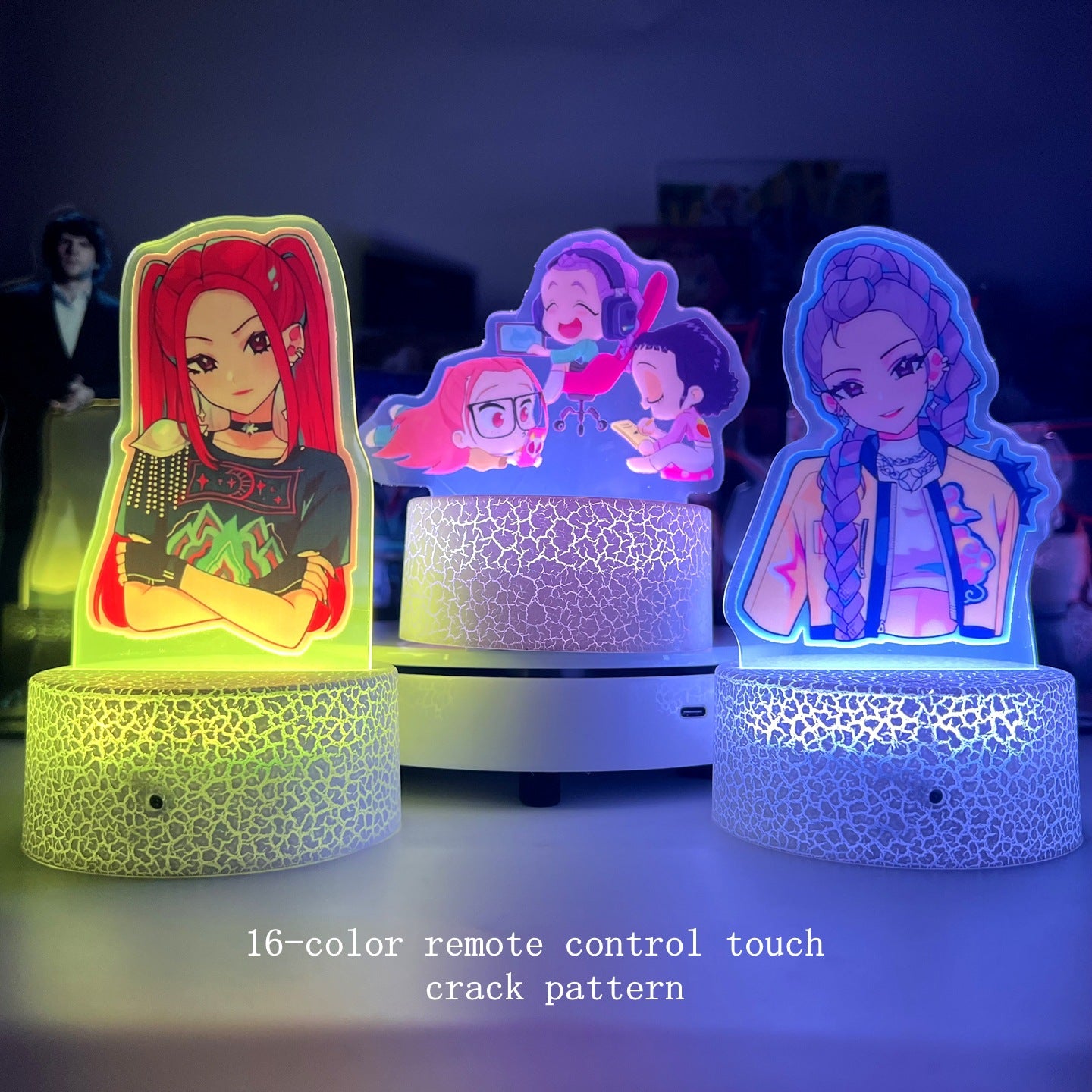 K-Pop Demon Hunter LED Night Light 16-Color Touch & Remote Control Crack Stylish Base