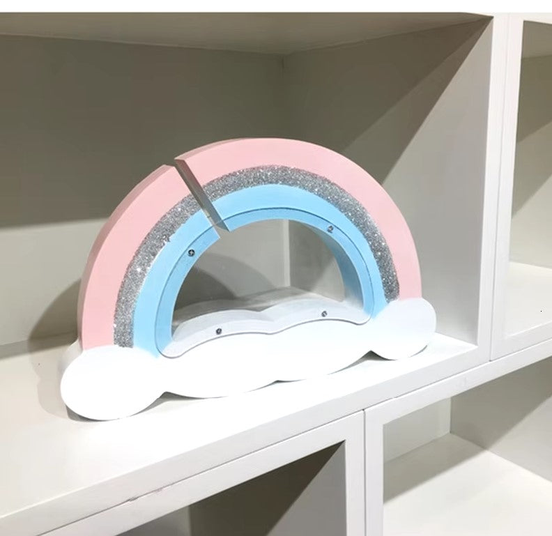 Rainbow Sparkly with Cloud base Wooden Craft Piggy Money Bank
