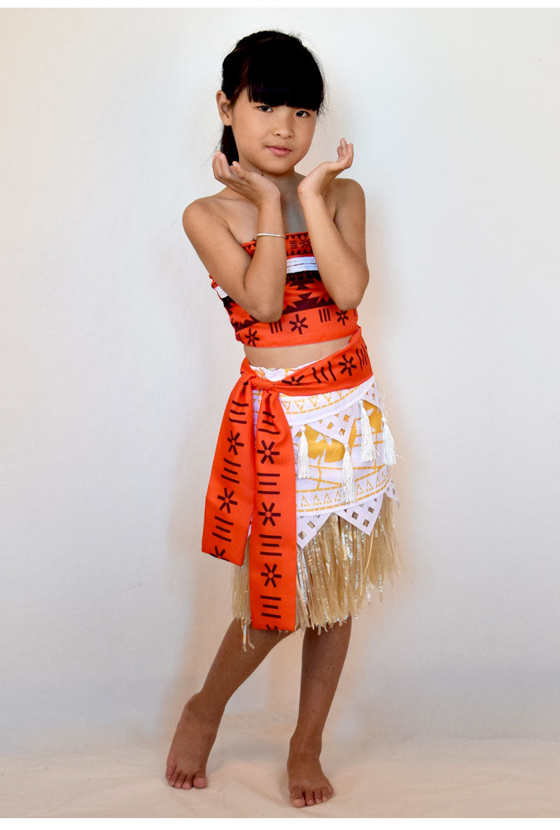 Moana Costume Kids with Top+ Grass dress +tutu dress +Bells + top strap