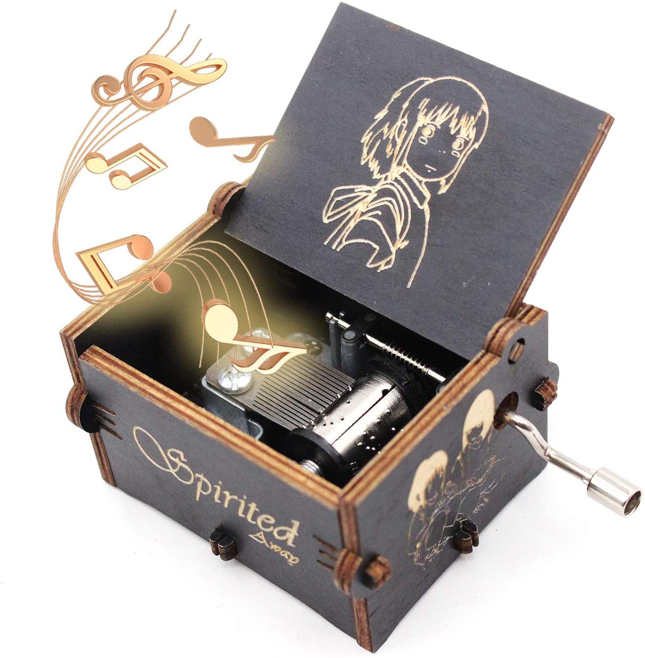 Spirit Away Music Box Hand Crank Carved Wooden Musical Box
