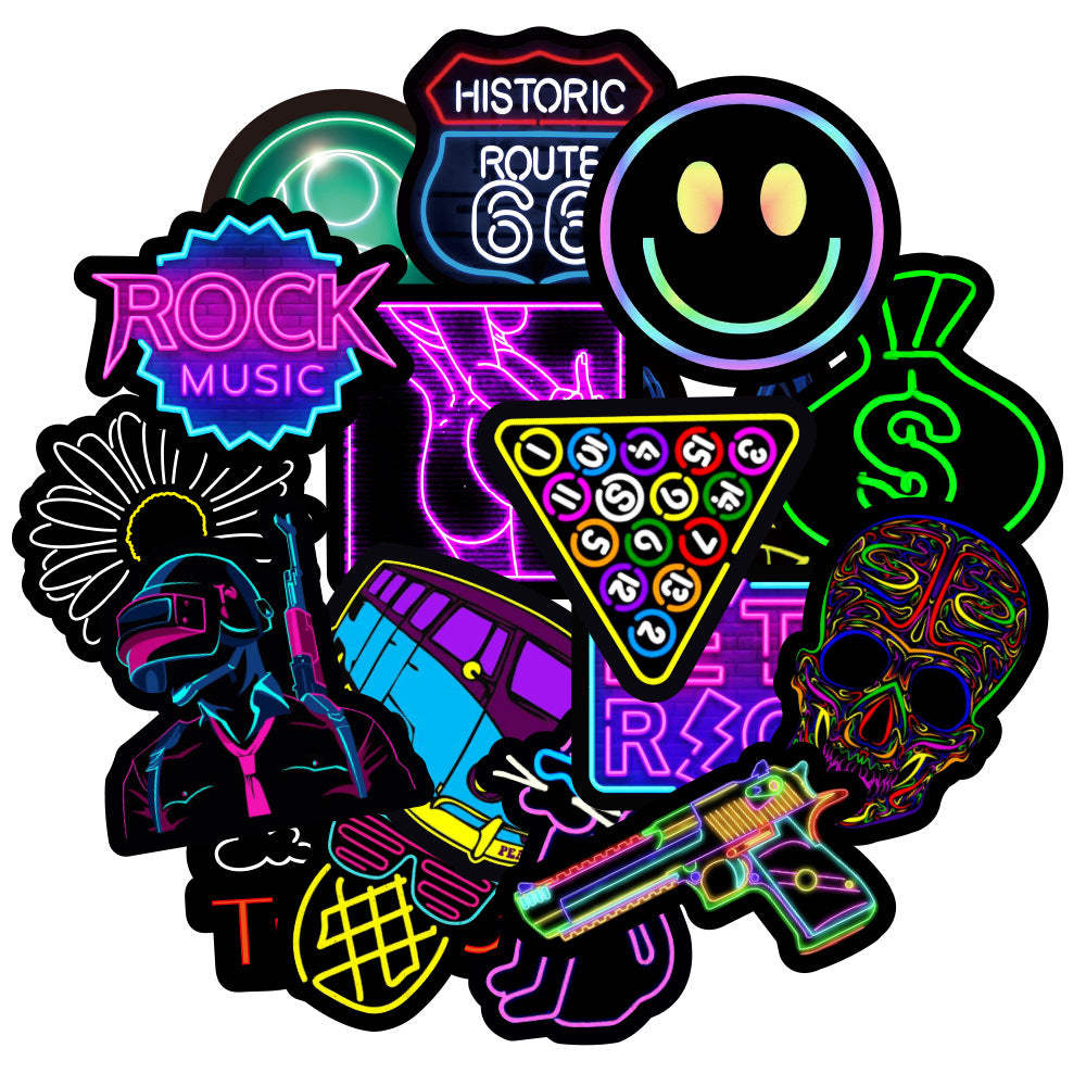 Neon style STICKERS 50PCS - no repeat, sun/water proof