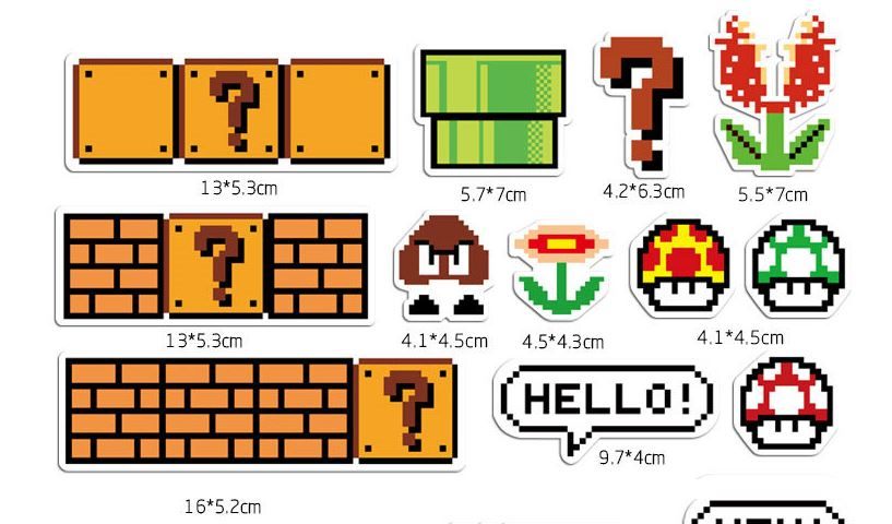 Nintendo Super Mario bros STICKERS 29PCS - no repeat, sun/water proof