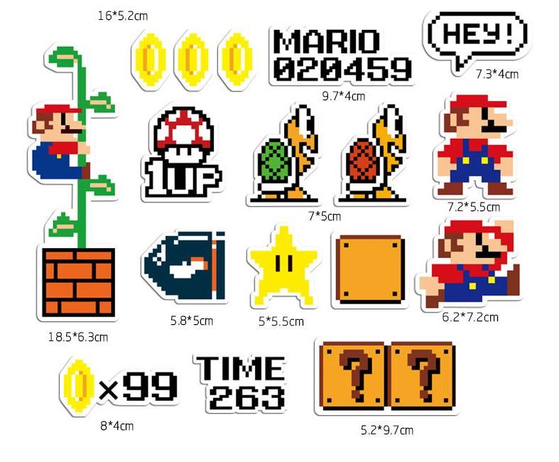 Nintendo Super Mario bros STICKERS 29PCS - no repeat, sun/water proof