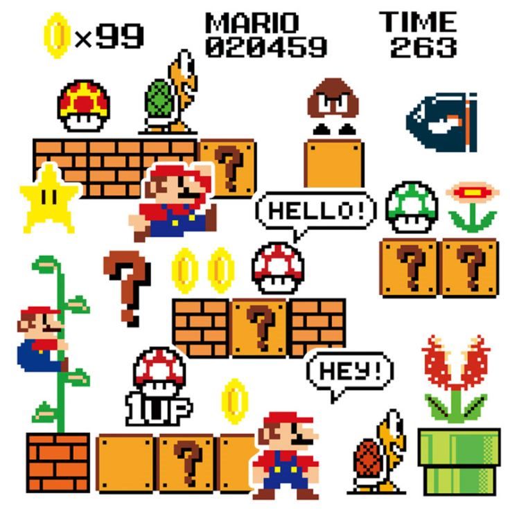 Nintendo Super Mario bros STICKERS 29PCS - no repeat, sun/water proof