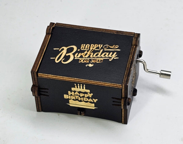 Happy Birthday Music Box Hand Crank Carved Wooden Musical Box