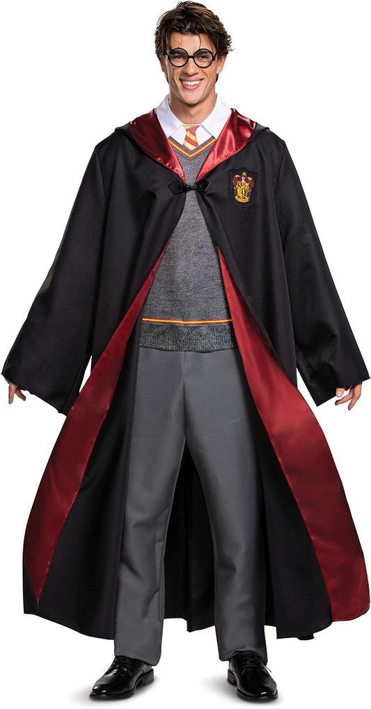 Harry Potter (ADULT) Cosplay Gryffindor Robe Cape Cloak +Glasses + tie + wand