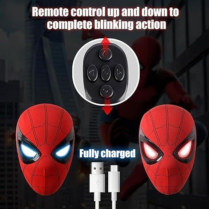 Spider-Man Mask – Touch Sensor LED Light-Up Eyes with Mechanical Eye Movement with remote
