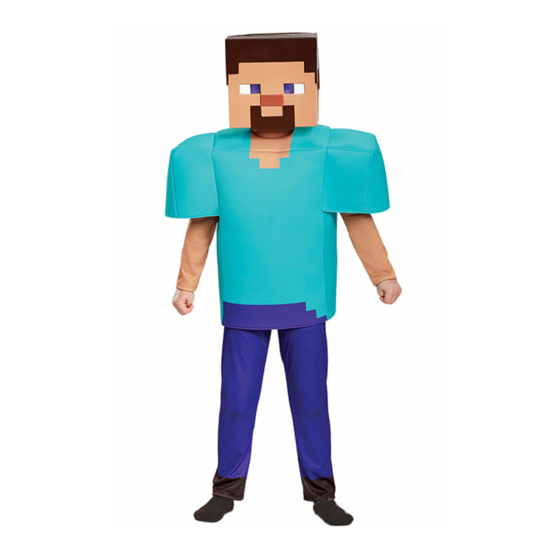Minecraft Steve Costume Cosplay Outfit with Head Gear