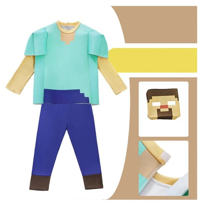 Minecraft Steve Costume Cosplay Outfit with Head Gear