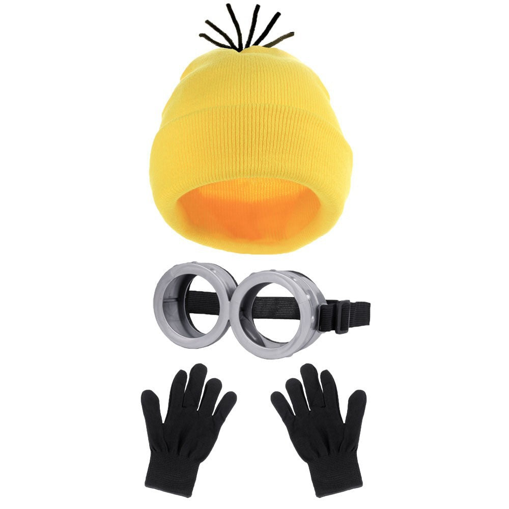 Minion Cosplay Costume Set Beanie Goggles & Black Gloves