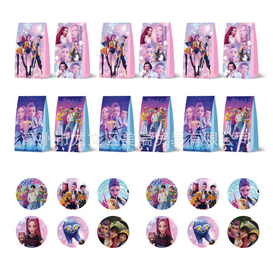 K-POP Demon Hunter Party Favour Bags with Stickers (12 Pack)