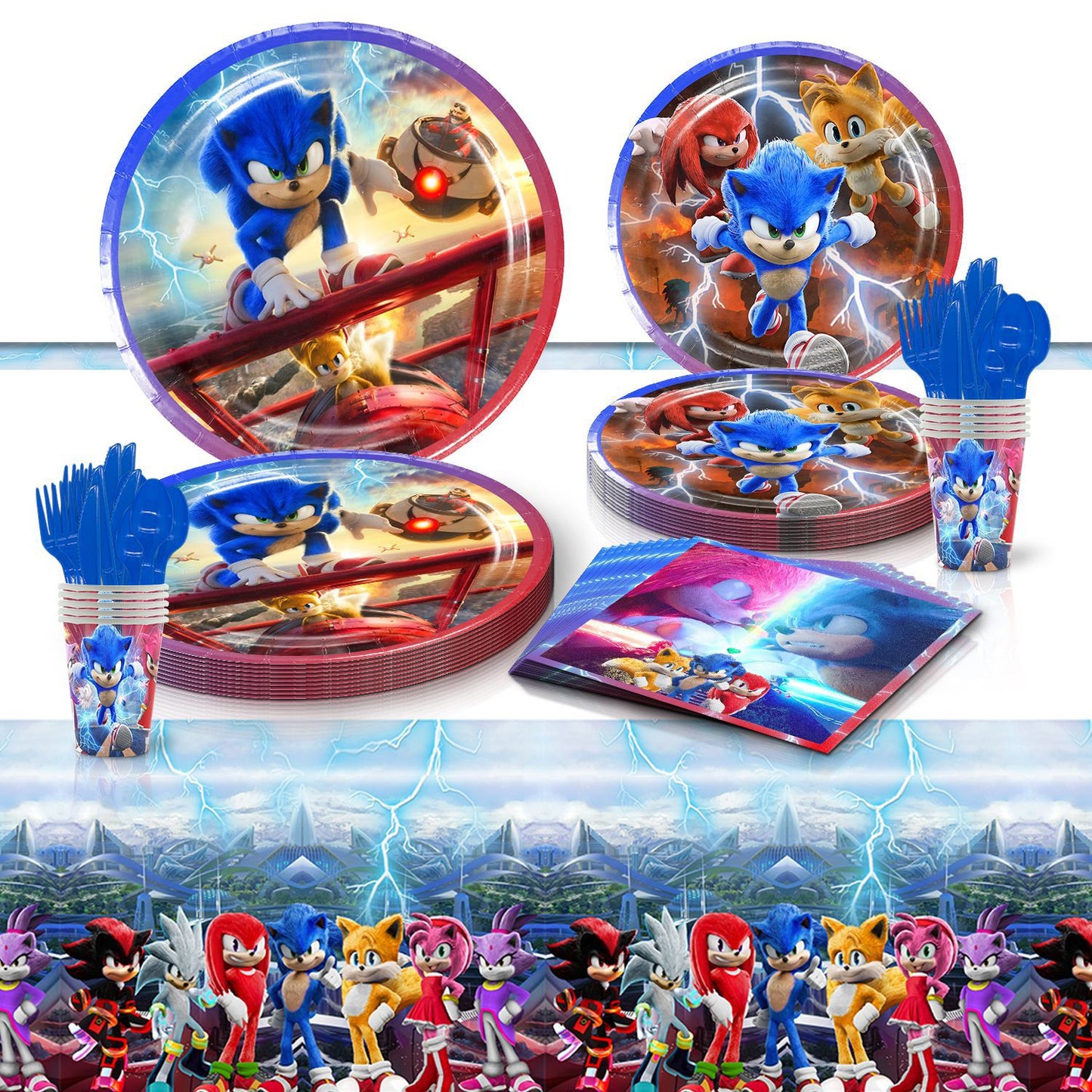 Sonic Movie Party Tableware Set – 5-in-1 Birthday Table ware set (50 Pieces)