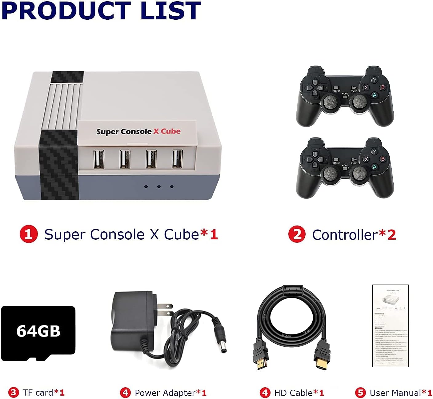 Super Console X Video Game Console with 128GB SD Card, Built in 40,000 Games, with 2 Wireless Gamepads, Game Consoles for 4K TV Support HDMI/AV Output, LAN/WiFi, Open Linux System