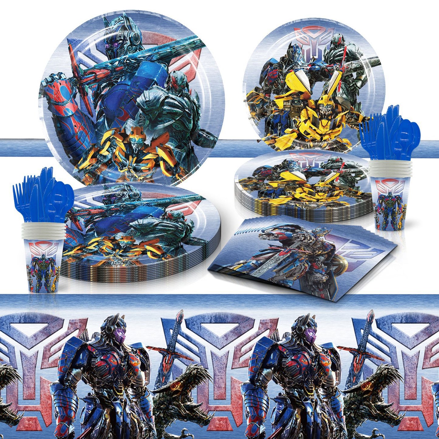 Transformers Party Tableware Set – 50 Pieces with Plates, Cups, Napkins & Tablecloth