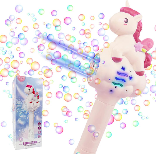 Unicorn Bubble Wand & Machine for Toddlers Girls and Boys - 12-Hole Electric Unicorn Bubble Wand, Leak-Proof Bubble Maker with Colorful Lights
