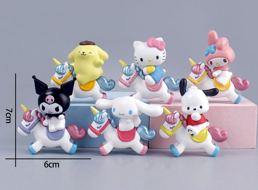 Sanrio Cake Figure Set of 6 with Unicorn Cake Topper Decoration