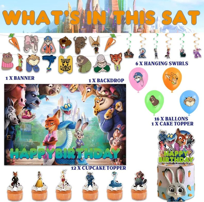 Zootopia 2 Birthday Party Decorations Kit – Banner, Balloons, Cake Toppers & Backdrop for Kids Birthday Party Supplies