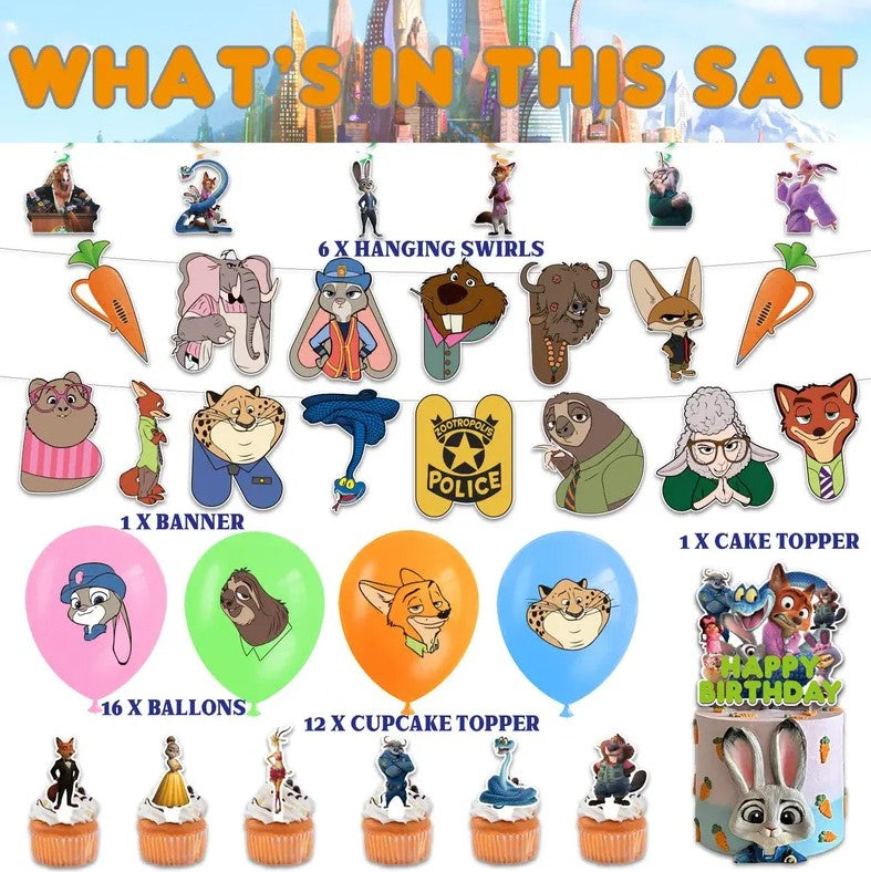Zootopia 2 Birthday Party Decorations Kit – Banner, Balloons, Cake Toppers & Backdrop for Kids Birthday Party Supplies