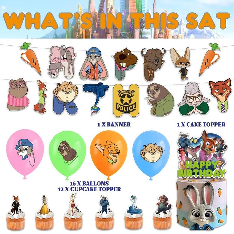 Zootopia 2 Birthday Party Decorations Kit – Banner, Balloons, Cake Toppers & Backdrop for Kids Birthday Party Supplies
