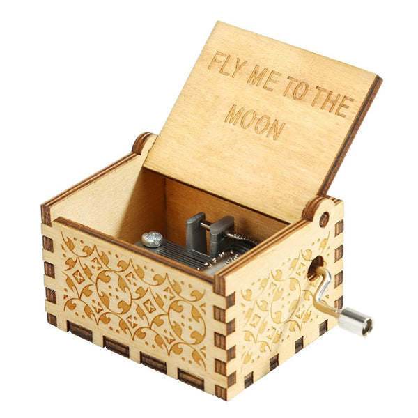 Fly me to the moon Music Box Hand Crank Carved Wooden Musical Box