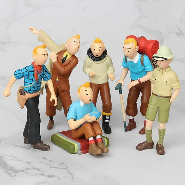 The Adventures Of Tintin 6 PCS Action Figure Snowy Captain Haddock Thompson Toys