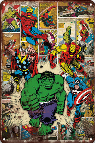 Marvel Avengers Vintage comic style  Marvel Comics Metal Sign