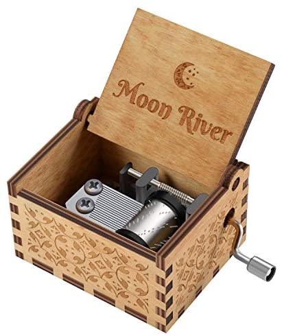 Moon river Music Box Hand Crank Carved Wooden Musical Box