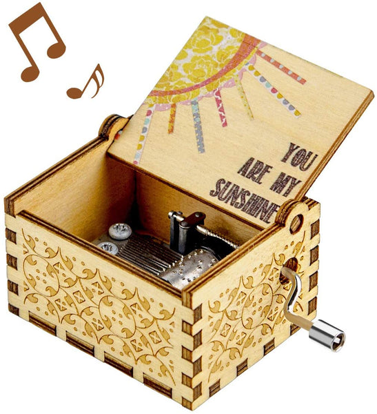 You are my sunshine - Sunshine Music Box Hand Crank Carved Wooden Musical Box