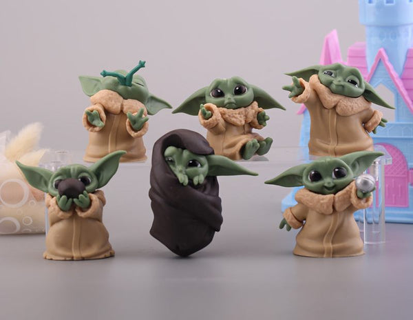 6pcs Star Wars Mandalorian Baby yoda cake Figures Collectable