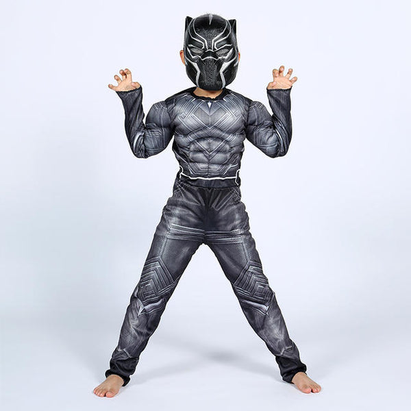 Marvel Avengers Black Panther Children Costume + Mask Set (Muscular style )