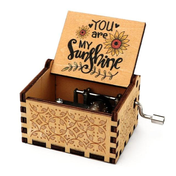 You are my sunshine - Sun Flower Music Box Hand Crank Carved Wooden Musical Box