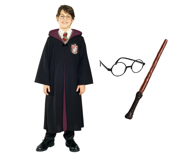 Harry Potter Cosplay Gryffindor Robe Cape Cloak +Glasses + Wand