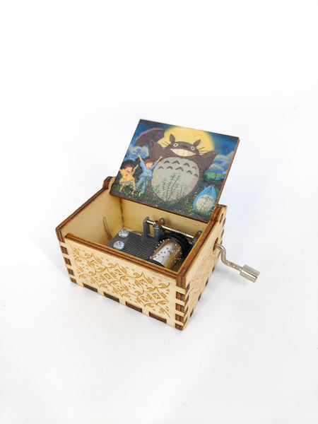 Studio Ghibli Totoro Music Box Hand Crank Carved Wooden Musical Box