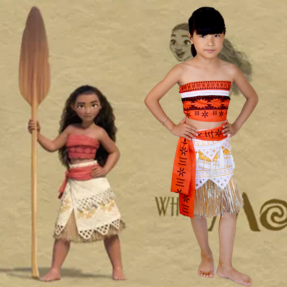 Moana kids costume - Moana costume with Top+Grass dress+tutu dress+top  strap - 100