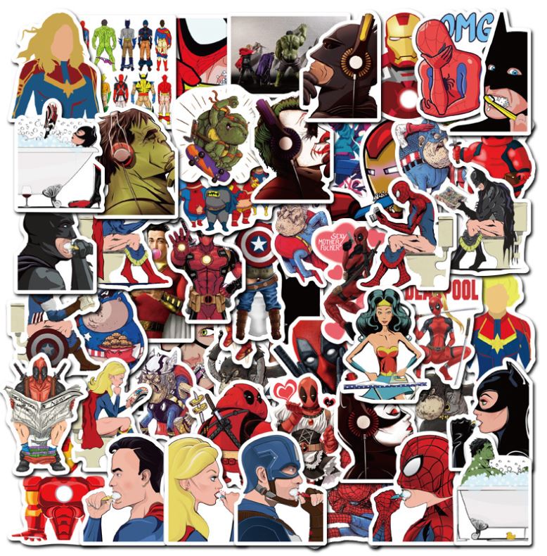 Super Heroes Daily Marvel/DC  STICKERS 50PCS - no repeat, sun/water proof