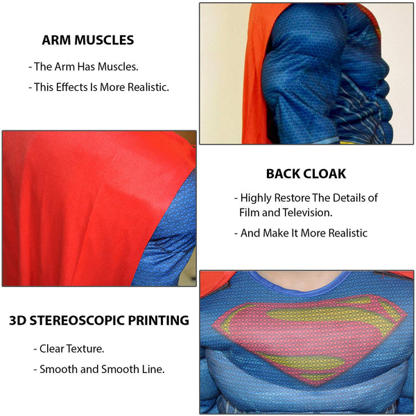 DC Super heroes Superman Children Costume + Mask Set (Muscular style )