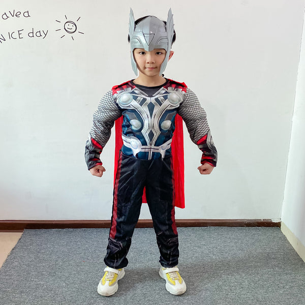 Thor Children Costume Set (Muscular style ) with LED Helmet for Large