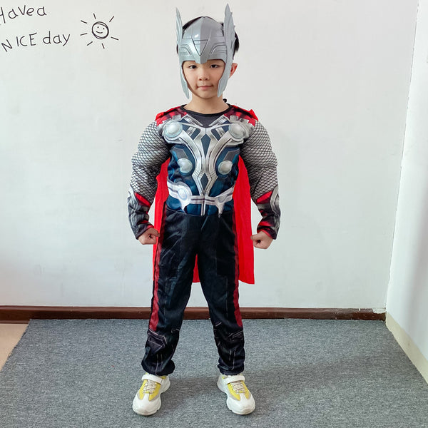Thor Children Costume Set (Muscular style ) with LED Helmet for Large