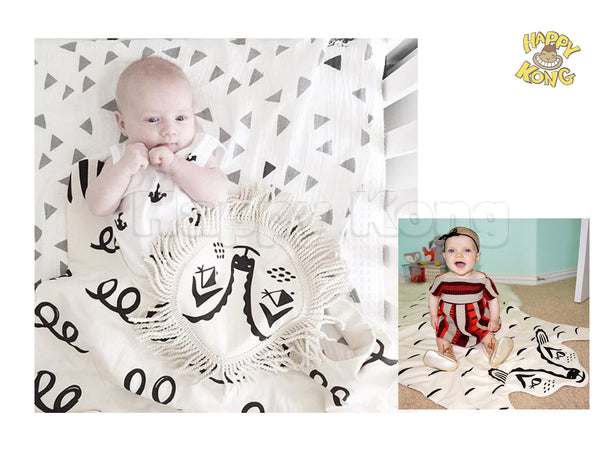 Cotton Black and White Blanket / Play Mat Nursery Baby Kids Decor