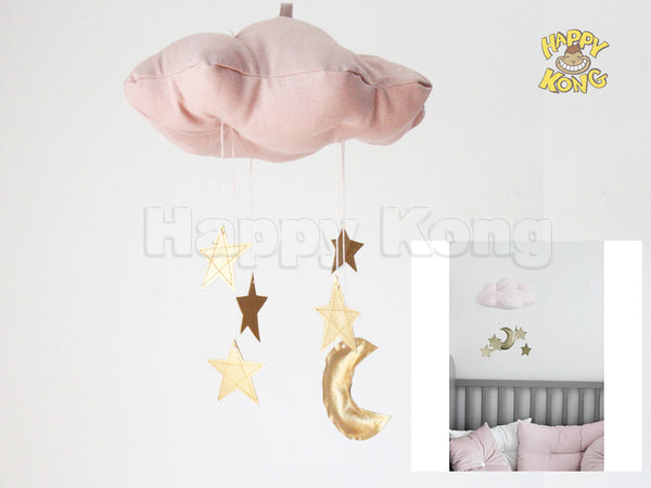 Nursery Plush CLOUD MOBILE - GOLD MOON & STARS