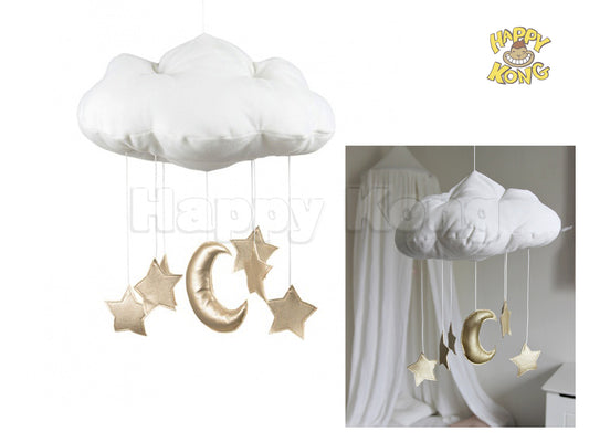 Nursery Plush CLOUD MOBILE - GOLD MOON & STARS